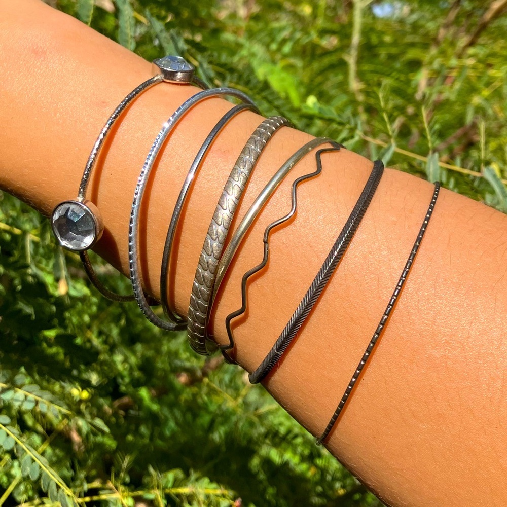 Silver Mixed Bangle Bracelet Stack of 8